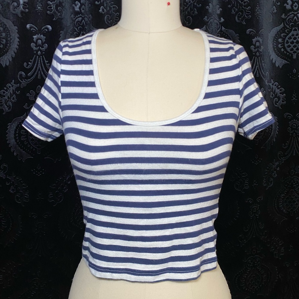Nollie Blue and White Crop Fitted T-Shirt